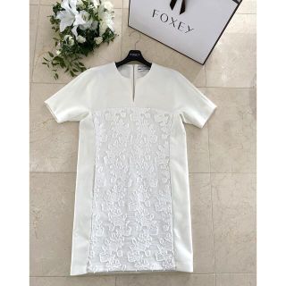 フォクシー(FOXEY)の【美品】FOXEY♢﻿ Rosette Fil Coupe Dress♢﻿38♢(ひざ丈ワンピース)