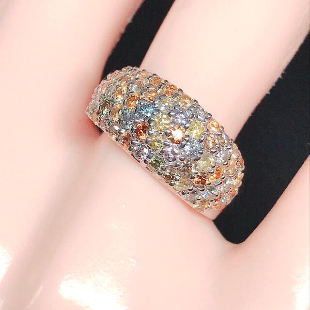 1.00ct カラーダイヤ パヴェ リング K18WG ダイヤ 1ct マルチ レディースのアクセサリー(リング(指輪))の商品写真