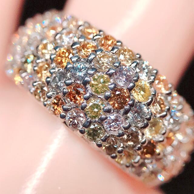 1.00ct カラーダイヤ パヴェ リング K18WG ダイヤ 1ct マルチ レディースのアクセサリー(リング(指輪))の商品写真