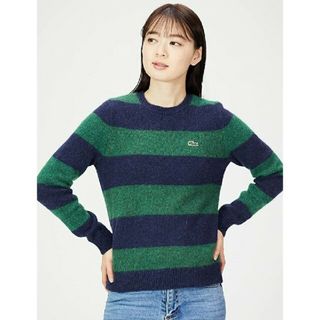 ラコステ(LACOSTE)のLACOSTE ラコステ アルパカブレンドクルーネックストライプセーター(ニット/セーター)