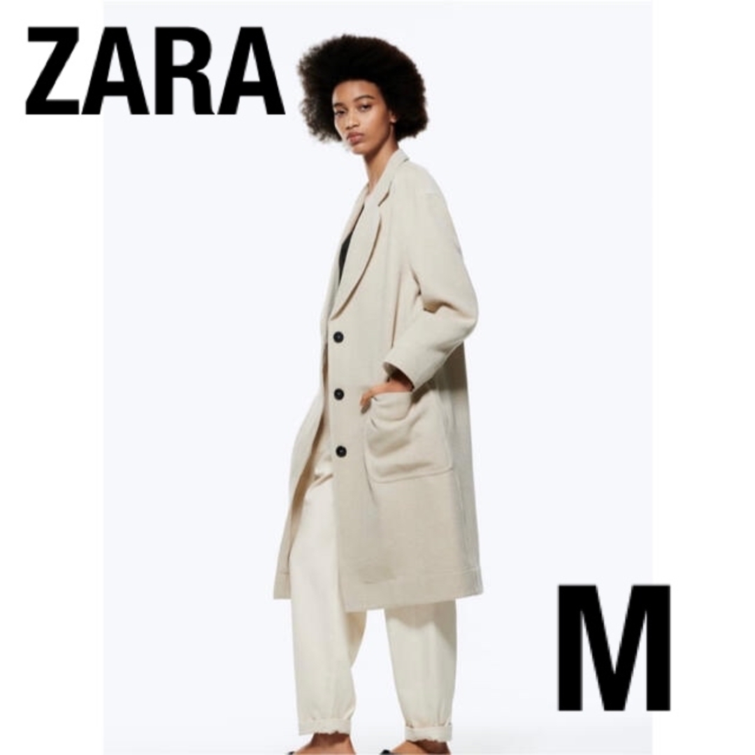 ZARA - ZARA ポケット付き ロングコート M ベージュ チェスターコート