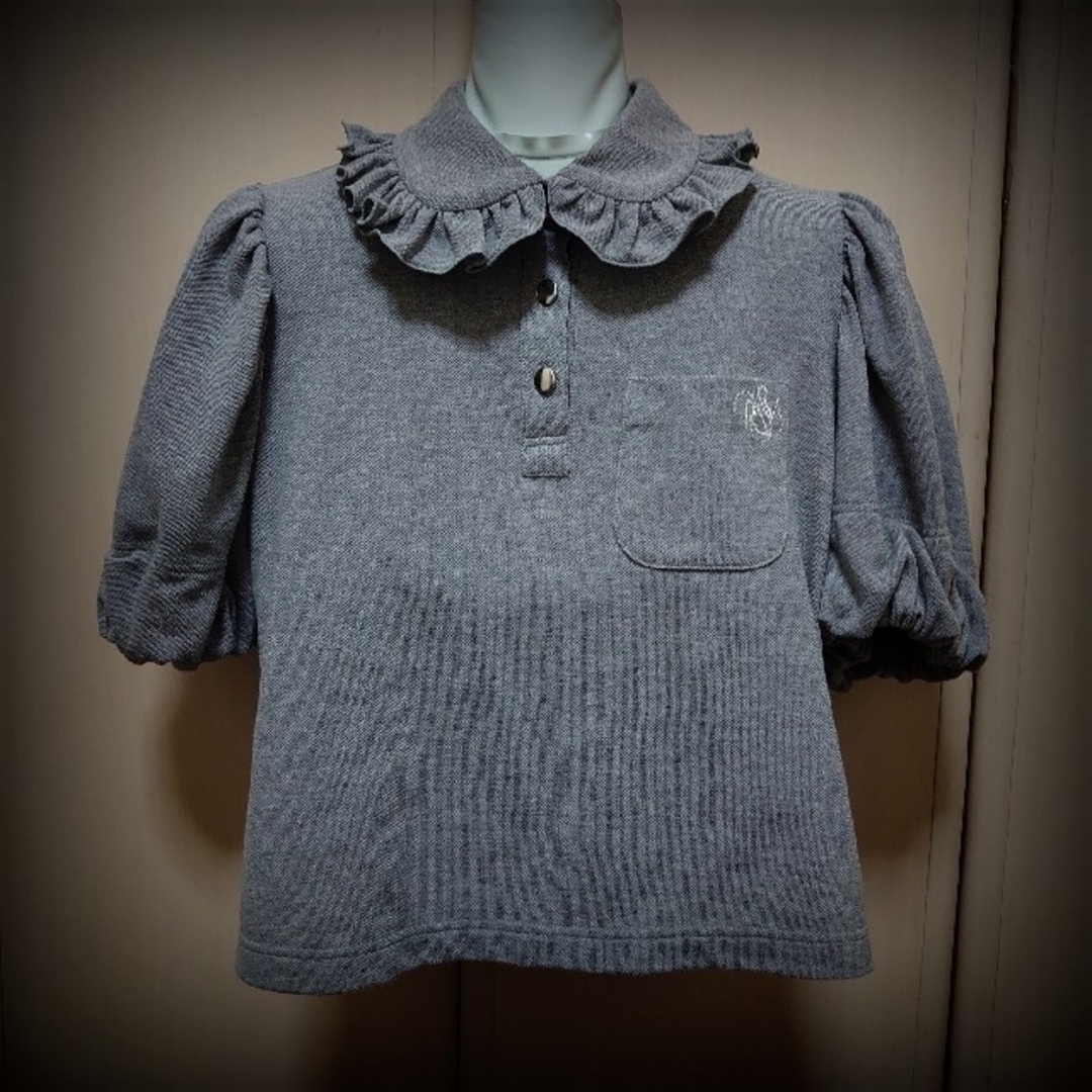 送料込】RosyMonster グレー フリル パフスリーブ ポロシャツ 送料込】RosyMonster グレー フリル パフスリーブ ポロシャツ