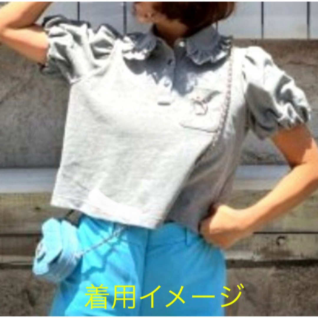 送料込】RosyMonster グレー フリル パフスリーブ ポロシャツ 送料込】RosyMonster グレー フリル パフスリーブ ポロシャツ