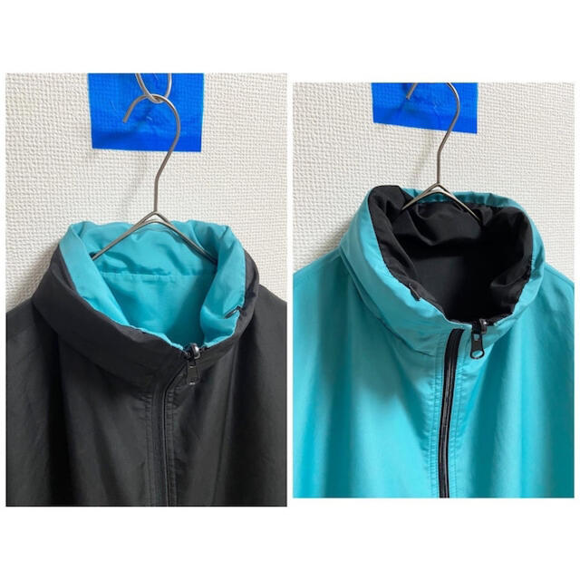 Yohji Yamamoto(ヨウジヤマモト)のリバーシブル 90s ブラック × ターコイズブルー デザインロングコート メンズのジャケット/アウター(ステンカラーコート)の商品写真