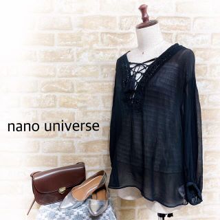 アーバンリサーチ(URBAN RESEARCH)のV3⭐️美品【ナノユニバース】シースルー カットソー ブラウス 透け感 ブラック(シャツ/ブラウス(長袖/七分))