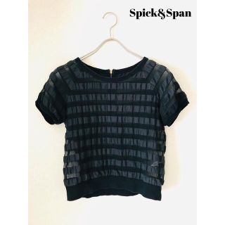 スピックアンドスパン(Spick & Span)の【Spick&Span】異素材切り替えボーダーブラウス　黒(シャツ/ブラウス(半袖/袖なし))