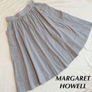 マーガレットハウエル(MARGARET HOWELL)のマーガレット ハウエル MHL ロング スカート ストライプ 綿 麻 サイズ3(ロングスカート)