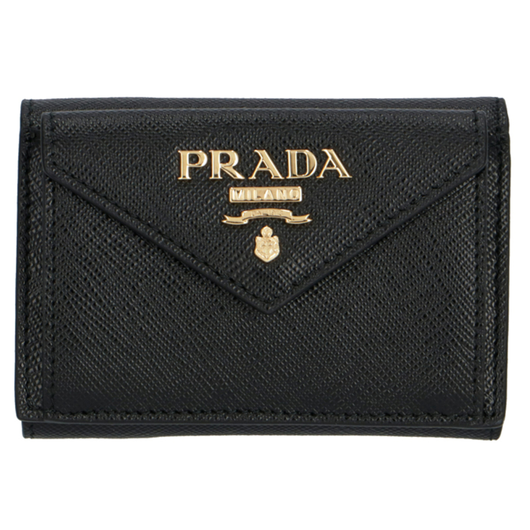 美品✨ PRADA 三つ折り財布 サフィアーノ コンパクトウォレット ブラック