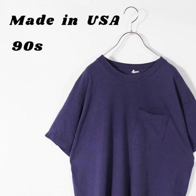 USA製　ポケットTシャツ　プレーン　紺　無地　90s 半袖　シングルステッチ