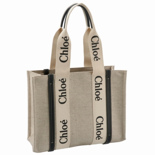 Chloe - CHLOE トートバッグ WOODY LOGO コットンキャンバスバッグ