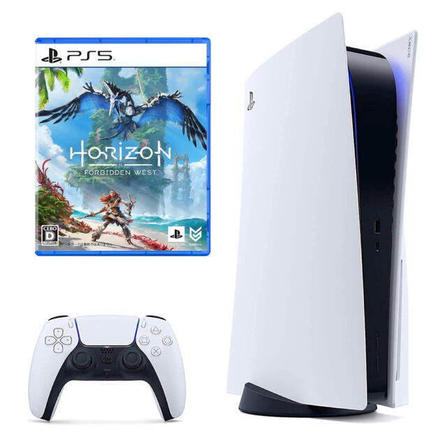 PlayStation(プレイステーション)のPlayStation 5 +Horizon Forbidden Westセット エンタメ/ホビーのゲームソフト/ゲーム機本体(家庭用ゲーム機本体)の商品写真