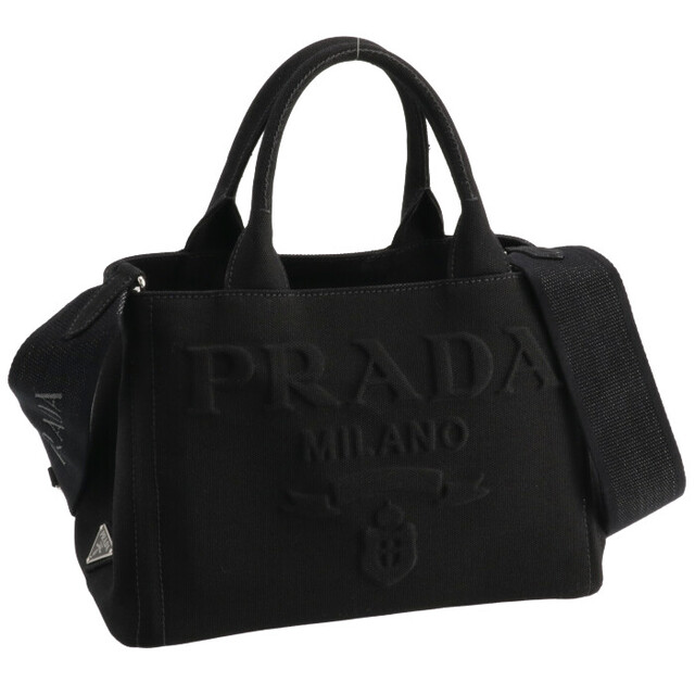 PRADA トートバッグ レタリングロゴ コットンキャンバス トートオープン外側