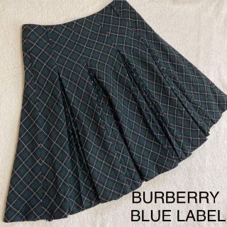 バーバリーブルーレーベル(BURBERRY BLUE LABEL)のバーバリーブルーレーベル チェック フレア プリーツ スカート 緑グリーン 38(ひざ丈スカート)