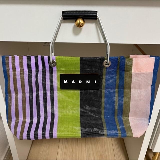 インナーバッグ付き】MARNI ストライプバッグミニ マルチグリーン