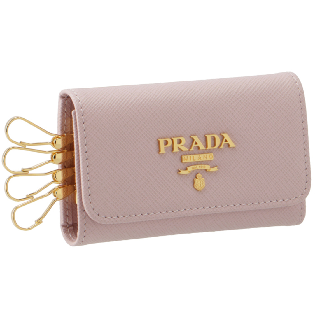 プラダ PRADA サフィアーノ リボン キーケース ゴールドロゴ ピンク