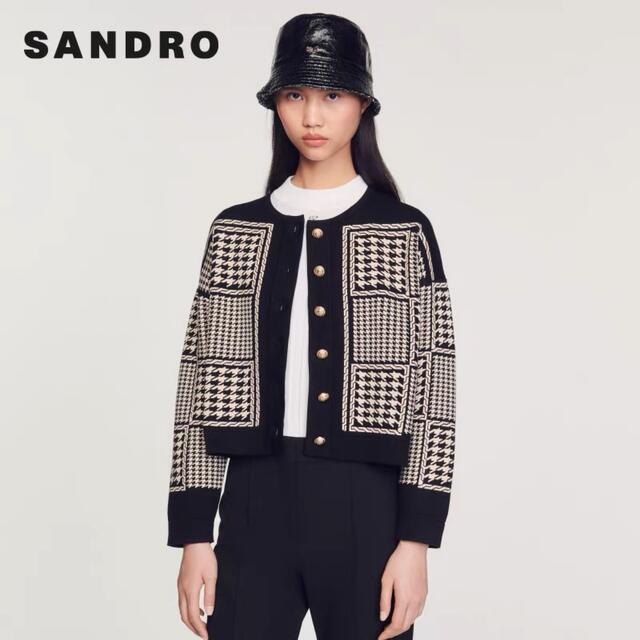 ❤️Sandro  新作　新品　黒白チェック　カーディガン　綺麗　上品