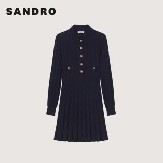 サンドロ(Sandro)の❤️Sandro  新作　新品　黒長袖ワンピース　2色　綺麗　上品 (ひざ丈ワンピース)