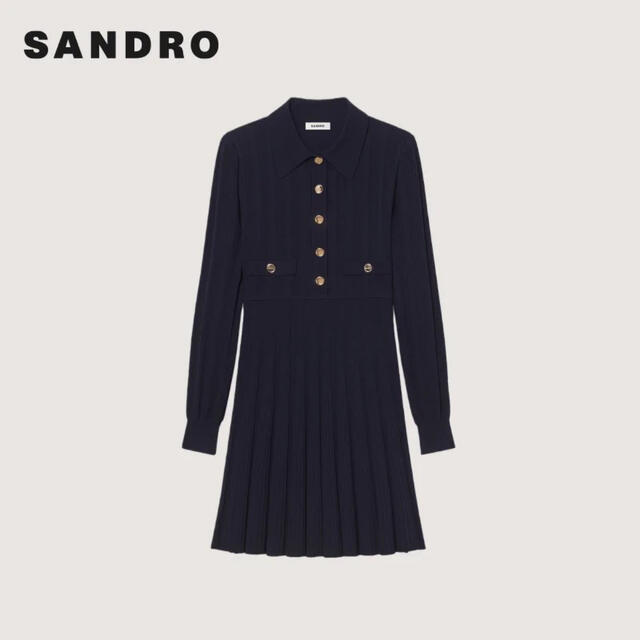 Sandro(サンドロ)の❤️Sandro  新作　新品　赤　長袖ワンピース　2色　綺麗　上品  レディースのワンピース(ひざ丈ワンピース)の商品写真