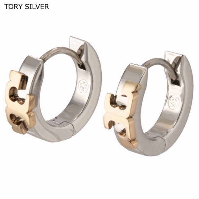 TORY BURCH フープ ピアス SERIF-T HUGGIE HOOP