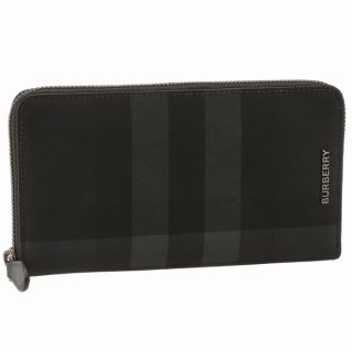 バーバリー(BURBERRY)のBURBERRY 長財布 チャコールチェック＆レザー ラウンドジップ(長財布)