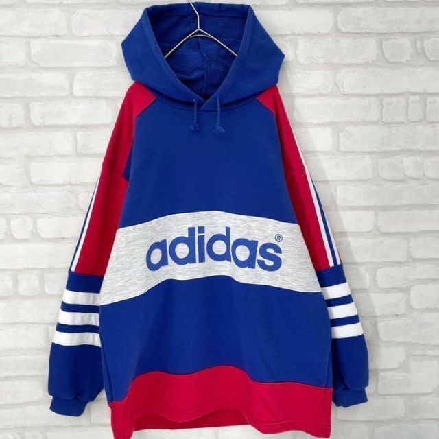 【90s 万国旗タグ】貴重 adidas スウェット パーカー ビッグロゴ L