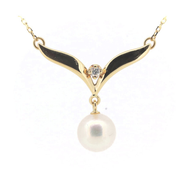 MIKIMOTO(ミキモト)のミキモト パール ダイヤモンド ネックレス 7.1ミリ K18YG(18金 イエローゴールド) レディースのアクセサリー(ネックレス)の商品写真