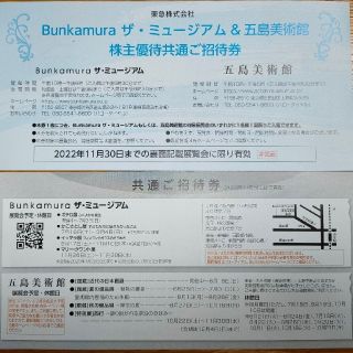 Bunkamura ザ・ミュージアム＆五島美術館株主優待共通ご招待券　２枚(美術館/博物館)