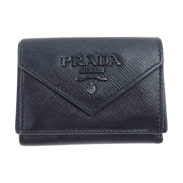 PRADA プラダ 財布 1MH021 SAFFIANO LETTER サフィアーノ レザー 三つ折り コンパクト ウォレット ブラック系