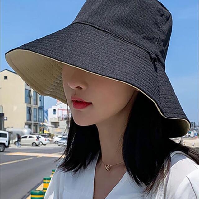 黒 ベージュ レディース ハット リバーシブル つば広 帽子 UVカット 韓国 通販