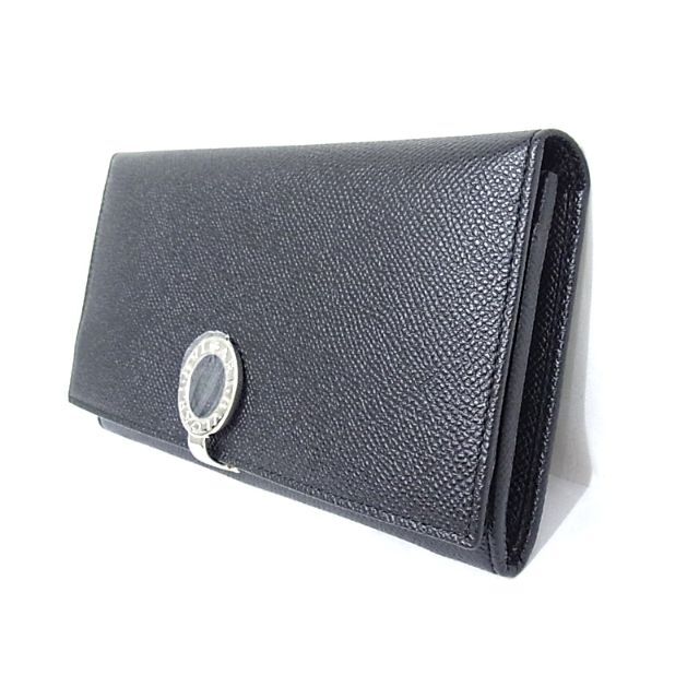ブルガリ ロゴクリップ グレインレザー 黒 コンパクト 財布 折り財布 アウトレット 正規 品