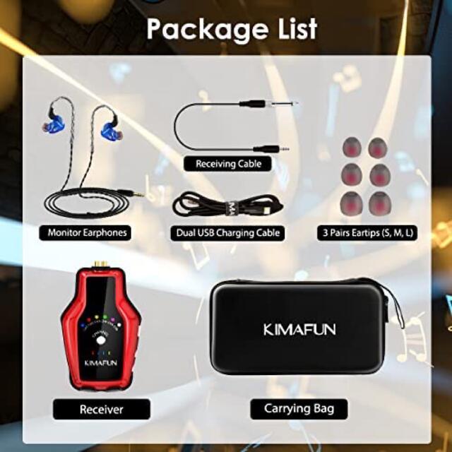 KIMAFUN 2.4G ワイヤレスインイヤーモニターシステム 充電式受信機 スマホ/家電/カメラのオーディオ機器(ヘッドフォン/イヤフォン)の商品写真