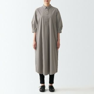 ムジルシリョウヒン(MUJI (無印良品))の★新品★  無印良品 ブロード七分袖ワンピース／Ｍ／モカブラウン(ひざ丈ワンピース)