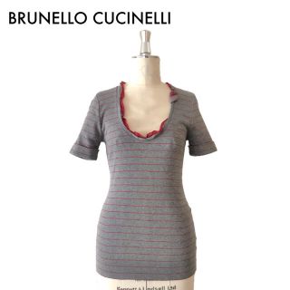 ブルネロクチネリ(BRUNELLO CUCINELLI)のブルネロクチネリ/リブニット五分袖Uネックカットソー(カットソー(半袖/袖なし))