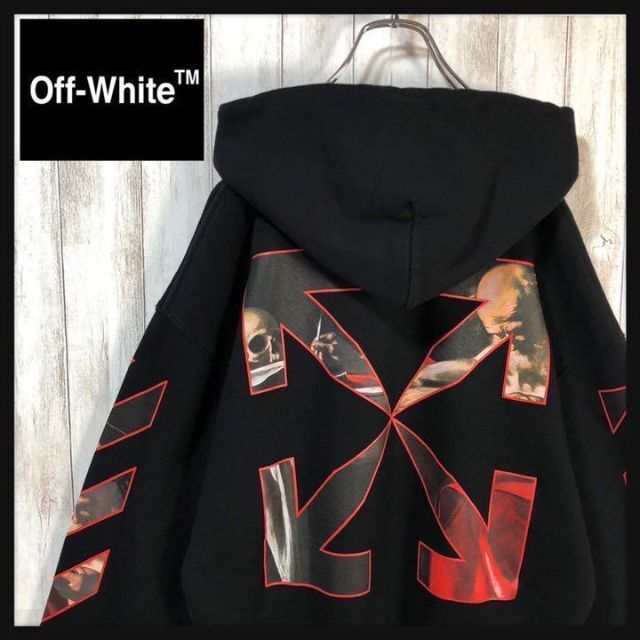 【希少Lサイズ】OFF-WHITE 確実正規品 クロスアロー 両面ロゴ パーカー