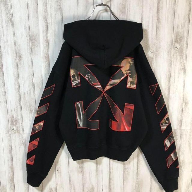 【希少Lサイズ】OFF-WHITE 確実正規品 クロスアロー 両面ロゴ パーカー