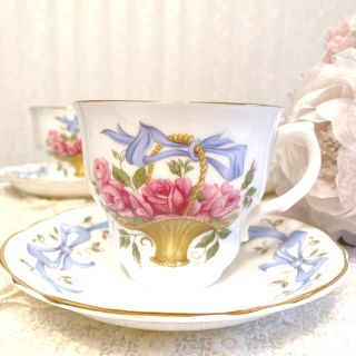 エインズレイ(Aynsley China)のレア♡未使用ブルーリボン・ローズバスケット カップ&ソーサー(食器)