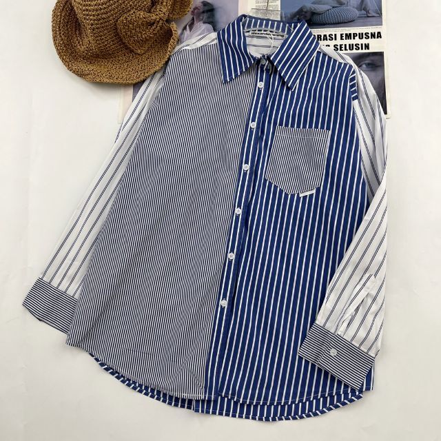 最適な材料 長袖　シャツ　ストライプ シャツ+ブラウス(長袖+七分)