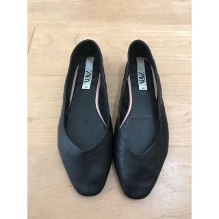 ザラ(ZARA)のZARA ザラ　本革　レザーパンパス　39 ブラック(バレエシューズ)