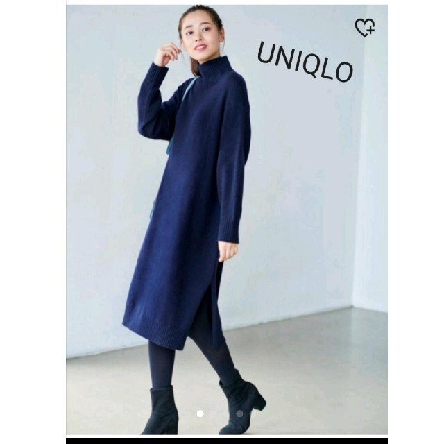 UNIQLO(ユニクロ)のユニクロ　ウールブレンドハイネックスリットワンピース　S　ネイビー レディースのワンピース(その他)の商品写真