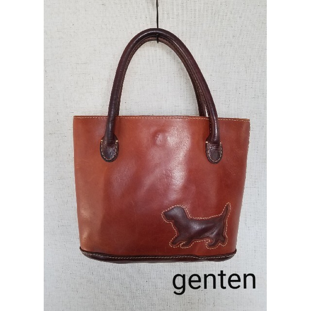 【最終値下げ】genten ゲンテン ハンドバッグ 本革 カットワーク 犬