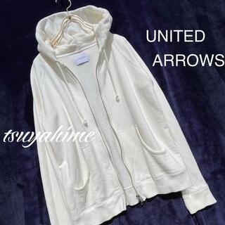 ユナイテッドアローズ(UNITED ARROWS)のコットン パーカー シンプル 白 綿100% ロング 裏毛 フード ラグラン(パーカー)