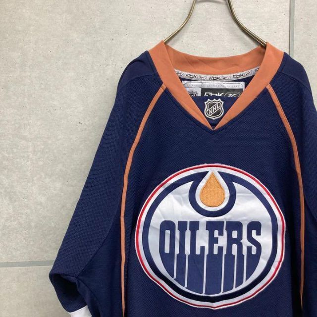 90s NHL OILERS オイラーズ アイスホッケーシャツ ネイビー