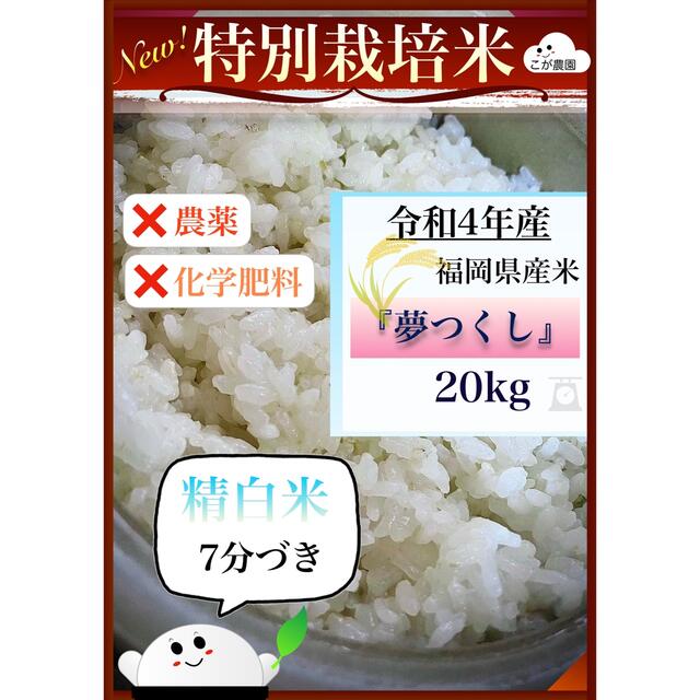 米/穀物　【精白米専用】令和4年産　福岡県産米『夢つくし』20kg　特別栽培米　新米????