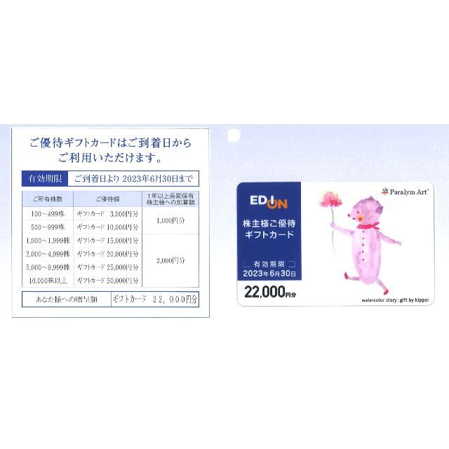 エディオン 株主様ご優待ギフトカード22000円分 期限:23.6.30