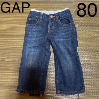 ベビーギャップ(babyGAP)のbaby GAP 折り返しチェック柄デニムパンツ ジーンズ　80cm(パンツ)