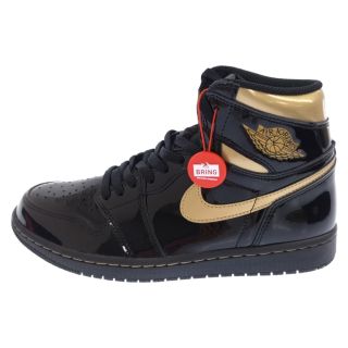 ナイキ(NIKE)のNIKE ナイキ AIR JORDAN 1 RETRO HIGH OG エアジョーダン1 レトロ ハイカットスニーカー パテント ブラック×ゴールド US9/27cm 555088-032(スニーカー)