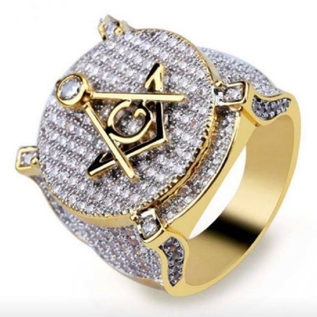 【A020】リング　メンズ　指輪　ゴールド　フリーメイソン　ジルコン　20号 メンズのアクセサリー(リング(指輪))の商品写真