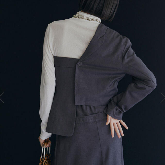 Ameri VINTAGE(アメリヴィンテージ)のREMAKE LIKE  JACKET   TOP  ダークグレーM レディースのジャケット/アウター(テーラードジャケット)の商品写真