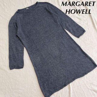 マーガレットハウエル(MARGARET HOWELL)のマーガレット ハウエル 麻 リネン ニット ワンピース グレー サイズフリー(ひざ丈ワンピース)