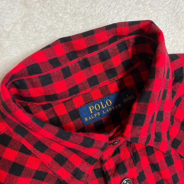 POLO RALPH LAUREN(ポロラルフローレン)のポロラルフローレン ギンガムチェック シャツ ブラウス 長袖 レッド赤 サイズ0 レディースのトップス(シャツ/ブラウス(長袖/七分))の商品写真